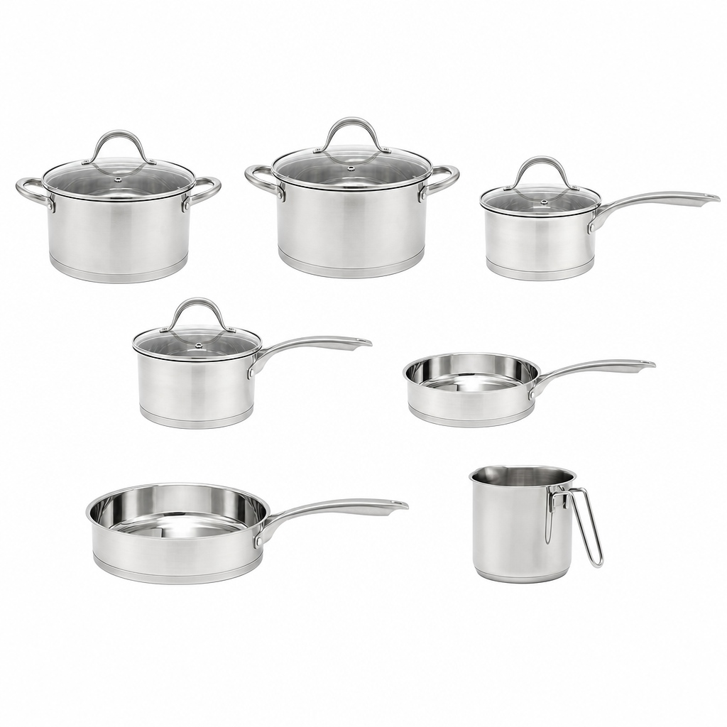 Factory New Arrival 11 Pcs Stainless Steel Cooking Pots and Pans with Handle Cookware Set Brazed Bottom Cookware Set Casserole