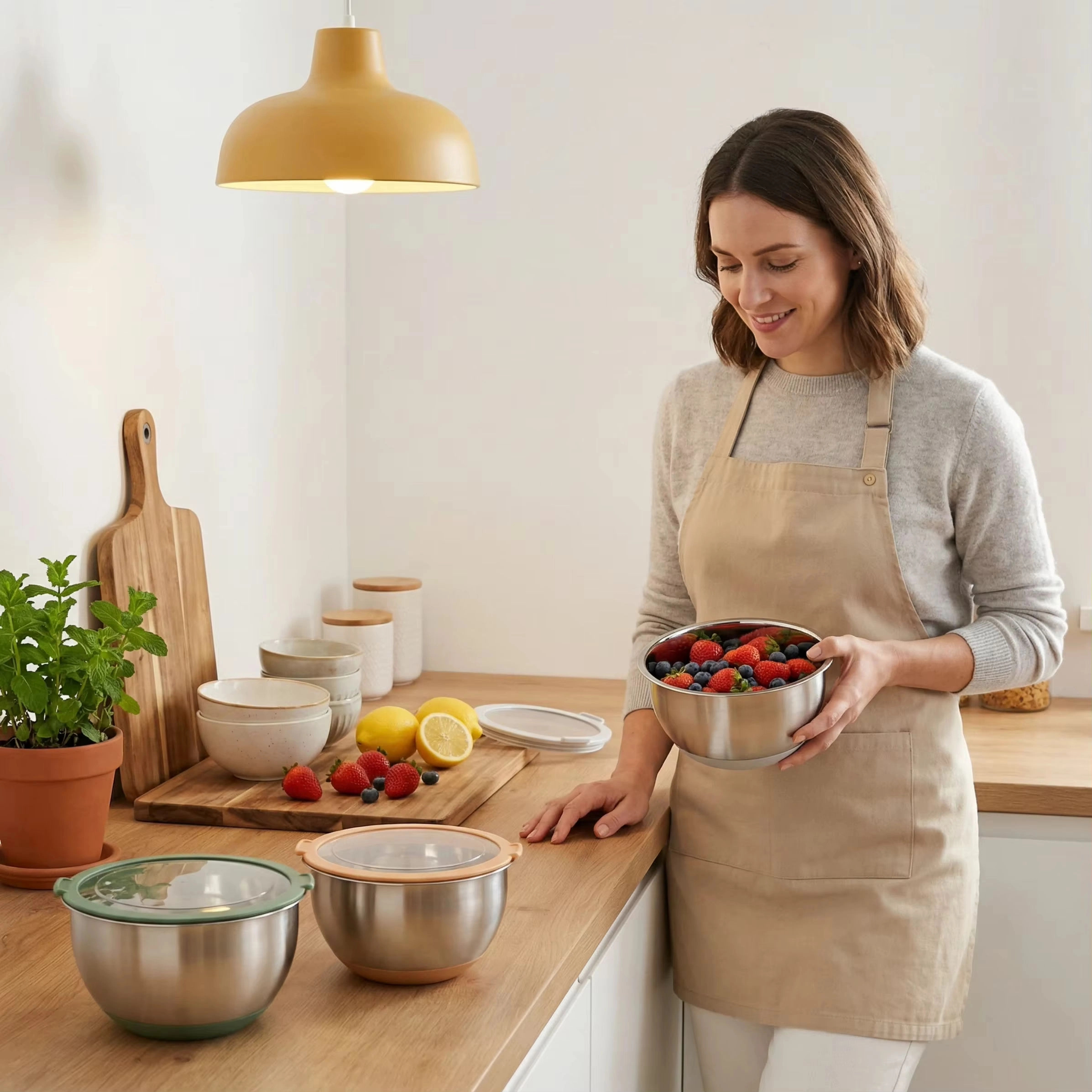 Stainless Steel Mixing Bowls Set with Transparent Lids