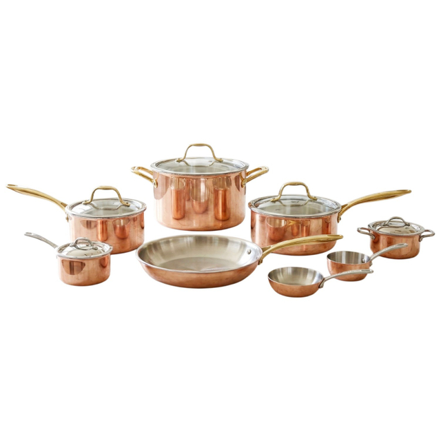 Factory New Arrival Tri-ply Copper Cookware Set with Handle Cooking Pots Induction Bottom Cookware Set Saucepan Frypan