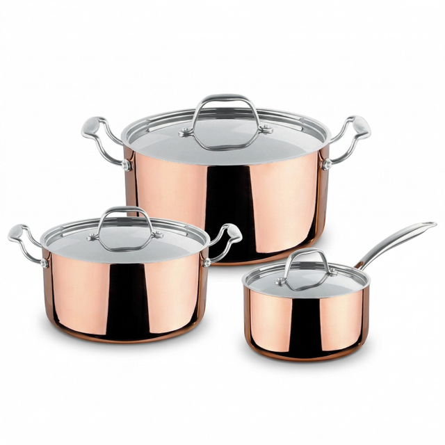 Factory New Arrival Tri-ply Copper Cookware Set with Handle Cooking Pots Induction Bottom Cookware Set Saucepan Stockpot