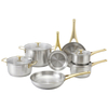 Factory New Arrival Stainless Steel Cookware Set with Golden Handle Cooking Pots Brazed Bottom Cookware Set Saucepan Frypan