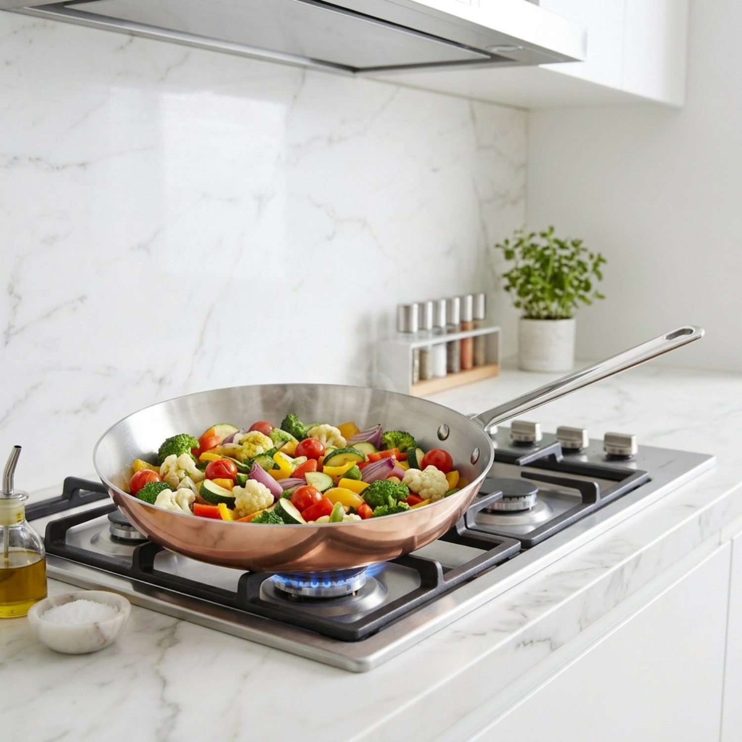 Hot Sale Wholesale 3 Layer Copper Tri-ply Stainless Steel Pan 20/24/26/28cm 8inch/10inch/12inch Non-Coating Cookware Frying Pan