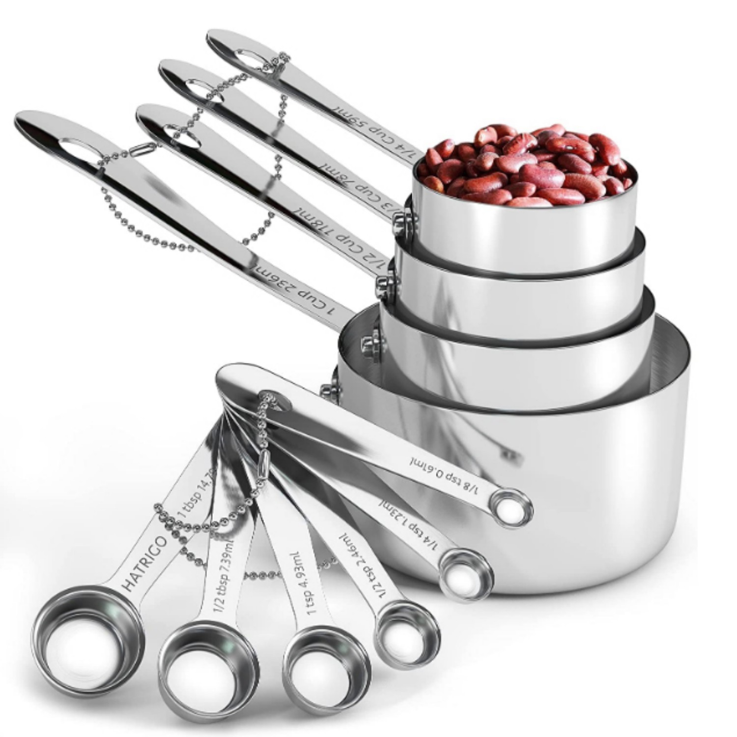 Custom Hot Sell 14 Piece Stainless Steel Measuring Cups and Spoons Set With Handle