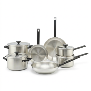 Factory Direct Sales Stainless Steel Kitchenware Black Handle Cookware Set Cooking Pots Impact Bonded Bottom Cookware Set