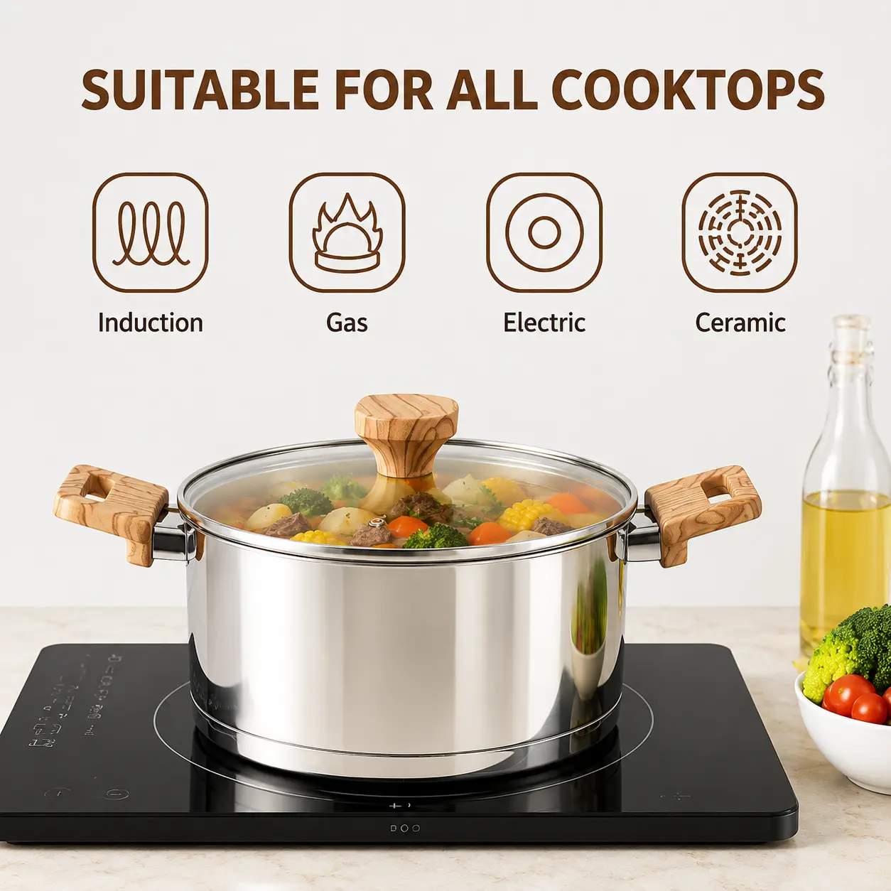 Factory New Arrival Stainless Steel Cookware Set with Bakelite Handle Cooking Pots and Pans Brazed Bottom Cookware Set Saucepan Casserole