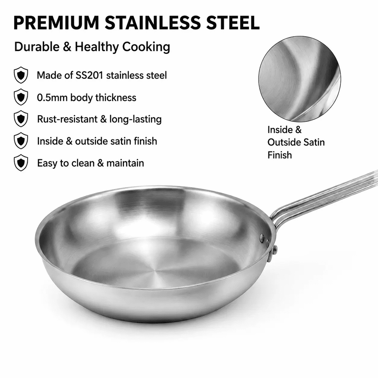 Factory Supply Wholesale Stainless Steel Frypan Sets Kitchen Cooking Brazed Bottom Frying Pan Set with Stainless Steel Handle