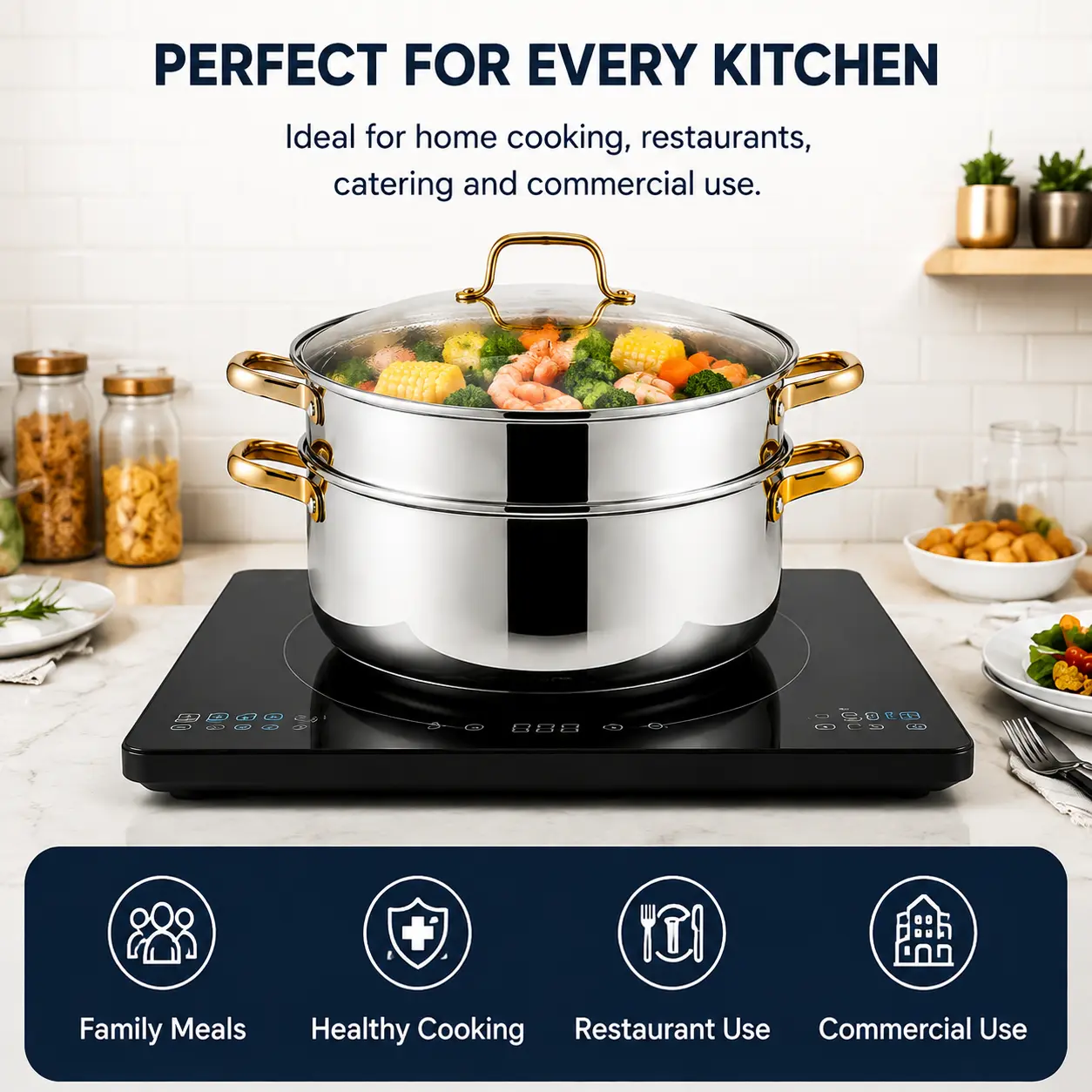 Factory Supply Wholesale Kitchen Soup Steamer Pot Set With Lid Stainless Steel Cooking Pot Set Cookware Set with Capsuled Bottom