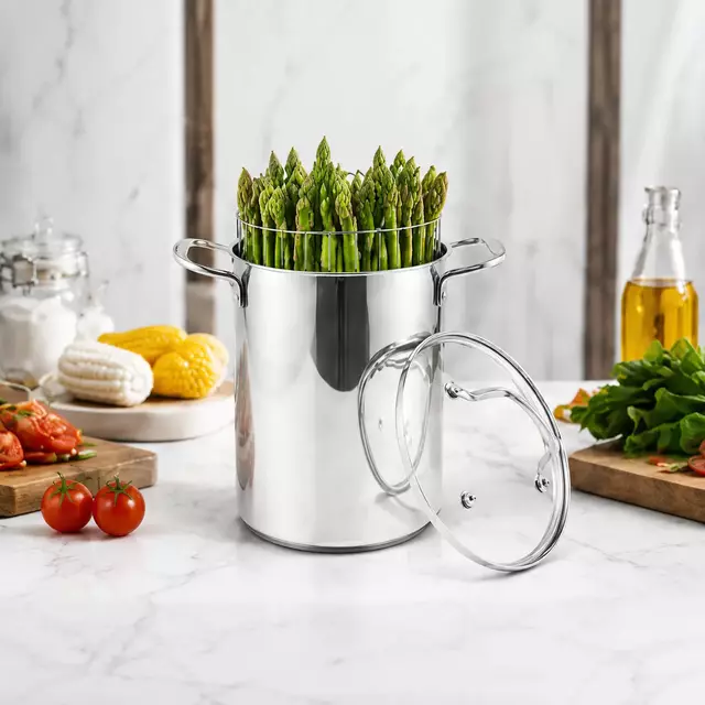 Factory Supply Wholesale Stainless Steel Deep Fryer Pot Asparagus Pot with Handle & Lid & Inner Rack Basket Tall Body Pasta Pot