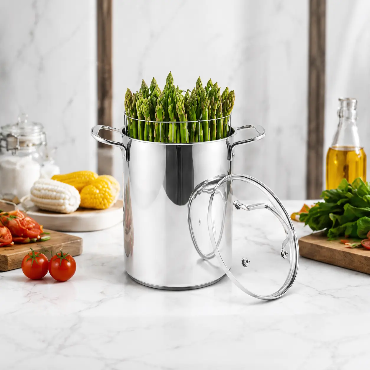 Factory Supply Wholesale Stainless Steel Deep Fryer Pot Asparagus Pot with Handle & Lid & Inner Rack Basket Tall Body Pasta Pot