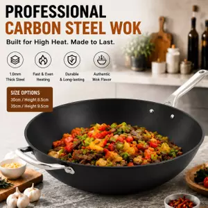 Factory New Arrival Design Seasoned Carbon Steel 30/35 Cm Wok Pan Naturally Non Stick Pans Skillets Induction Compatible