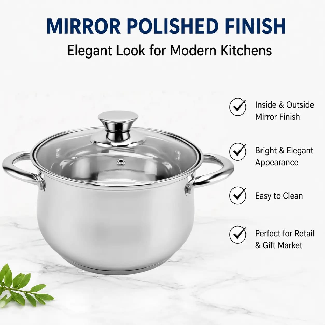 Factory Supply Stainless Steel Belly Shape Casserole Set With Stainless Steel Handle and Glass Lid Brazed Bottom Pots Casserole
