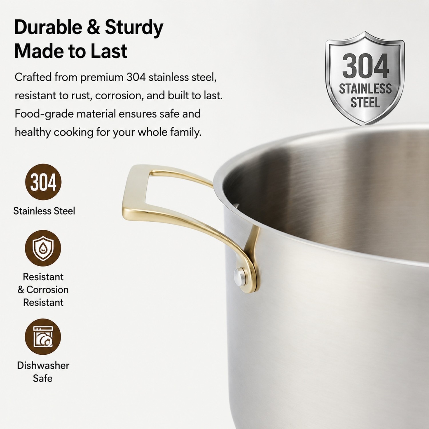 Factory New Arrival Stainless Steel Cookware Set with Golden Handle Cooking Pots Brazed Bottom Cookware Set Saucepan Casserole