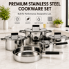 Factory New Arrival Stainless Steel Cookware Set with Silicone Handle Cooking Pots Impact Bonded Bottom Cookware Set Saucepan Frypan