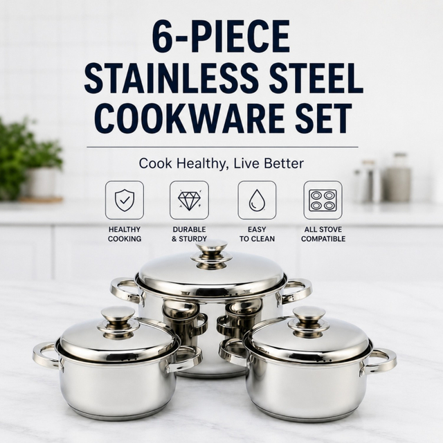 2026 Factory New Arrival Multipurpose Wholesale Custom Kitchen Stainless Steel Cooking Pot Casserole Set Pot 6 Pieces Cookware Sets