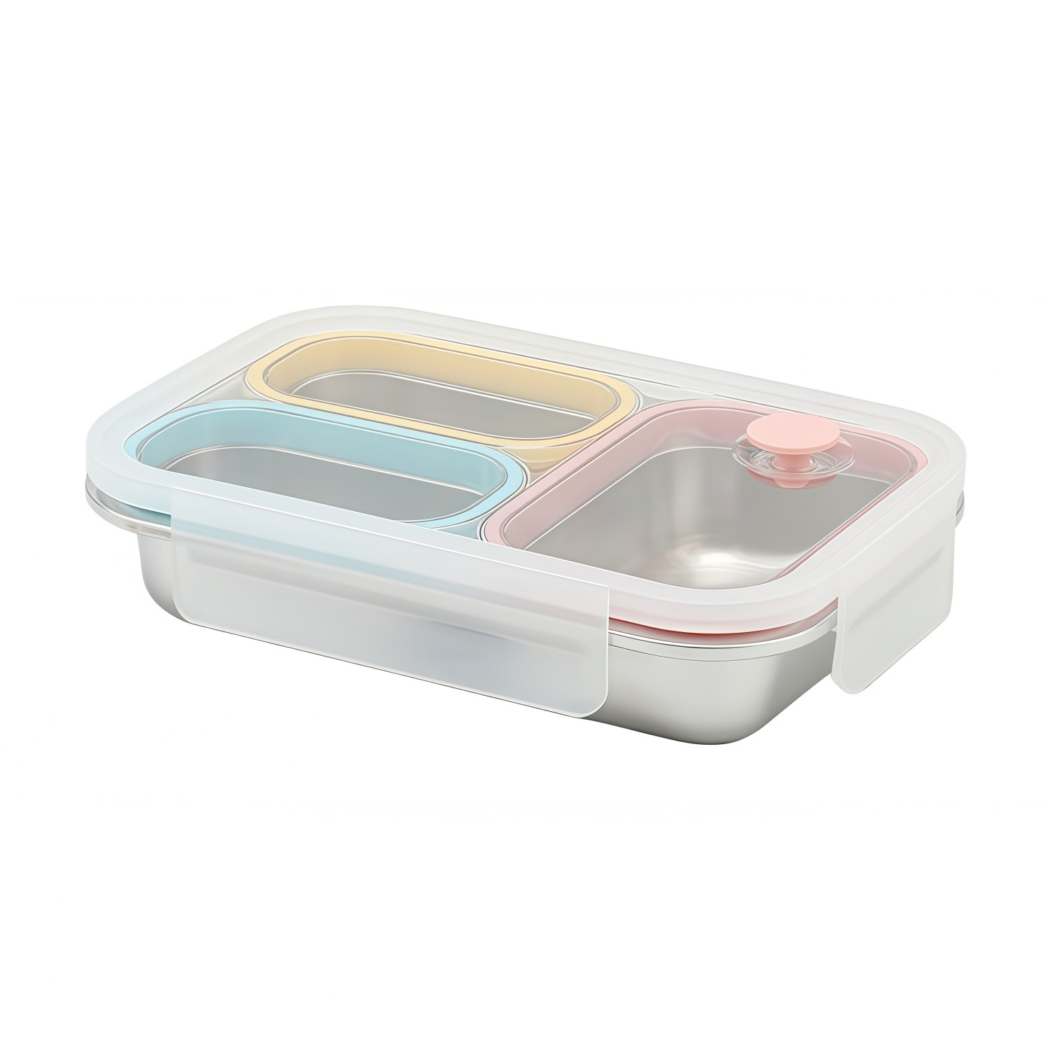 New Design Factory 304 Stainless Steel Fresh-keeping Lunch Box Kitchen Fruit Kids Food Container Crisper Set with Lid Handle 