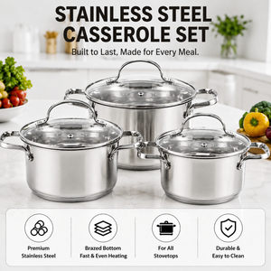 Factory Supply Stainless Steel Pots And Pans Cookware Set With Handle And Glass Cover Brazed Bottom Cookware Set Casserole
