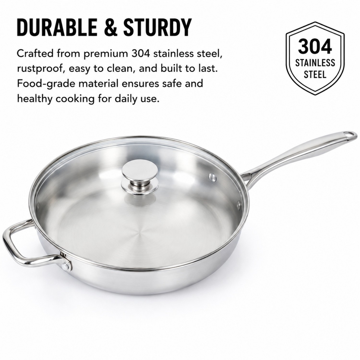 Hot Sale Factory New Arrival Non-coating Pan Stainless Steel Saute Pan with Handle Cooking Pots Brazed Bottom Saute Pan