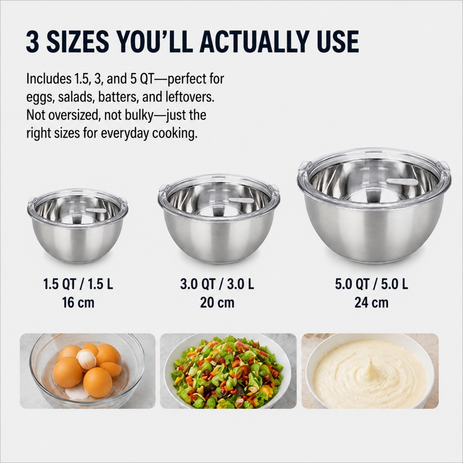  Factory New Arrival Stainless Steel Salad Mixing Bowl Set With Lid Home Kitchenware with Non-Slip Base Eco-Friendly Polished Metal