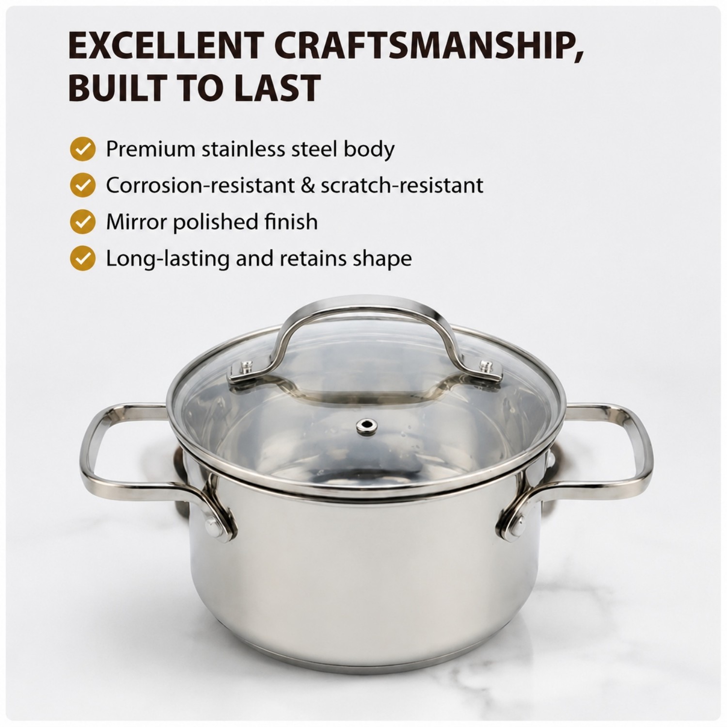 Factory Supply Stainless Steel Pots And Pans Cookware Set With Handle And Glass Cover Brazed Bottom Cookware Set Casserole