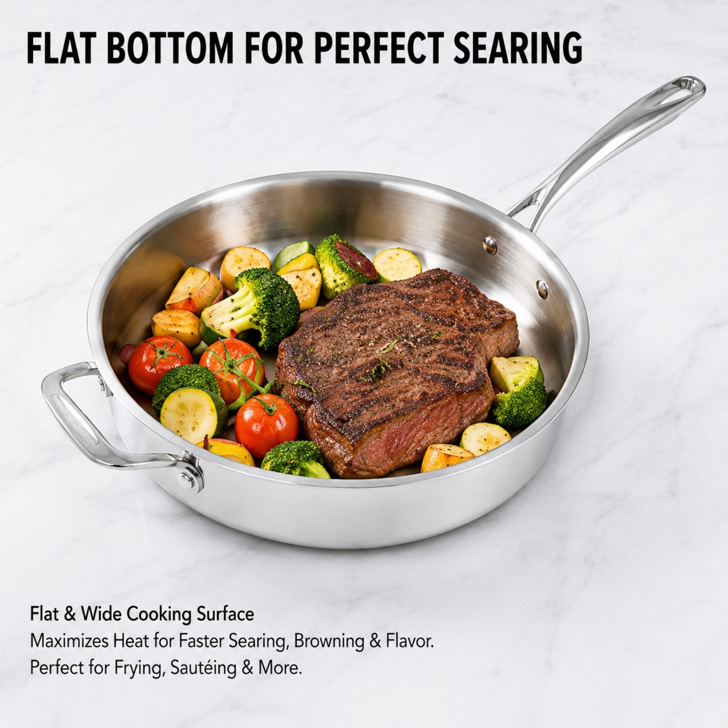 Hot Sale Factory New Arrival Non-coating Triply Stainless Steel Saute Pan Stainless Steel Pan with Handle Cooking Pots Skillets