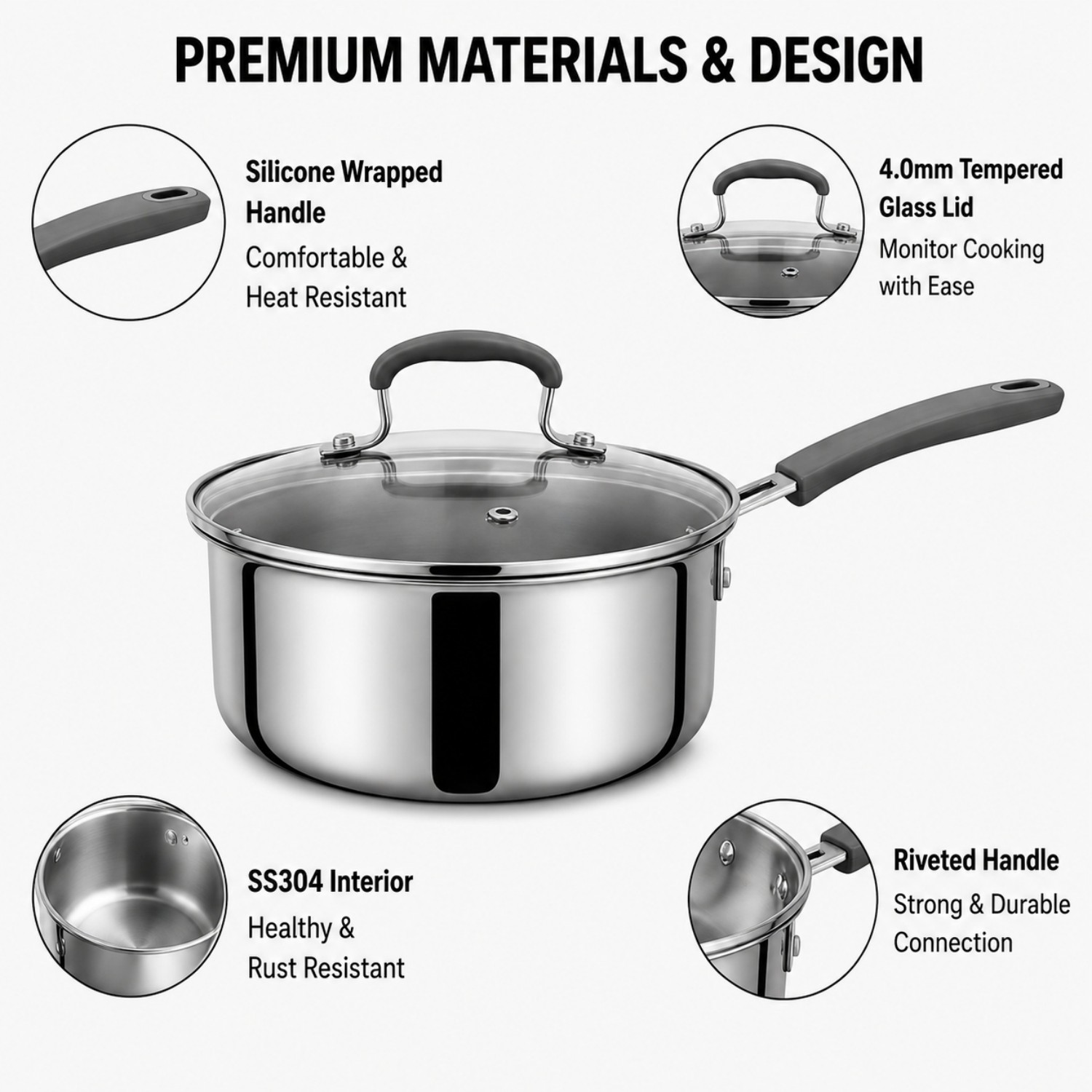 Factory New Arrival 7Pieces 5-ply Stainless Steel Cookware Set 5-ply Kitchen Pot Set with Stainless Steel Handle + Silicone Wrap