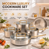 Factory New Arrival Multipurpose Tri-Ply Stainless Steel Saute Pan with Cover And Golden Handle Stainless Steel Deep Saute Pan
