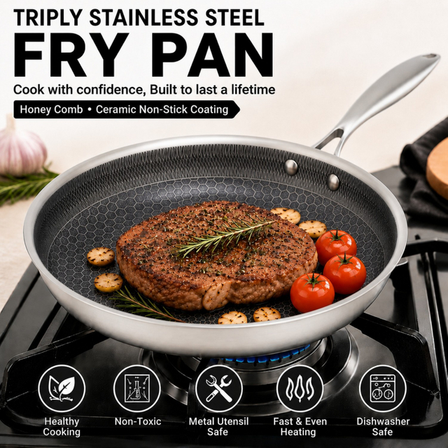 Hot Sale Factory New Arrival Custom Ceramic Non-stick Triply Stainless Steel Fry Pan Skillets Cookware Set Honeycomb Frying Pan